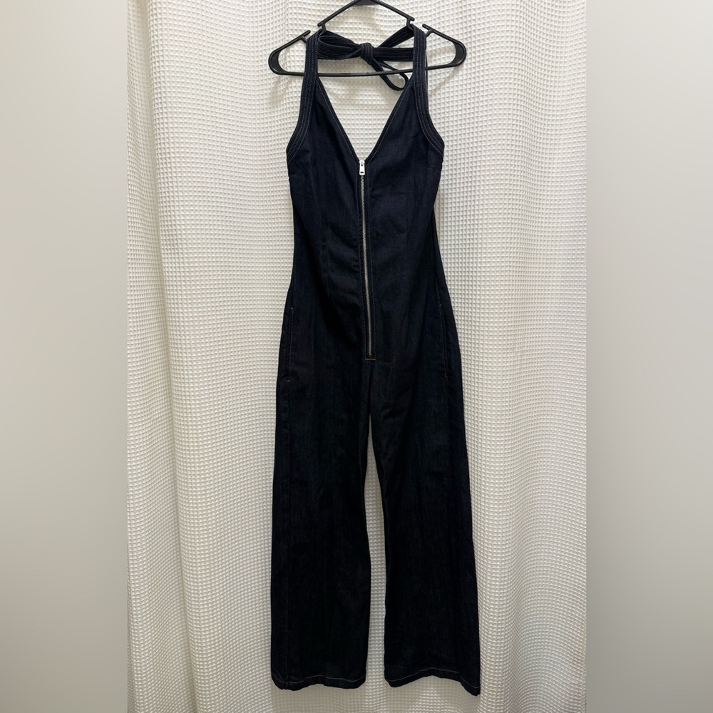 Zara Dark Blue Denim Straight Leg Jumpsuit - size small - like new!